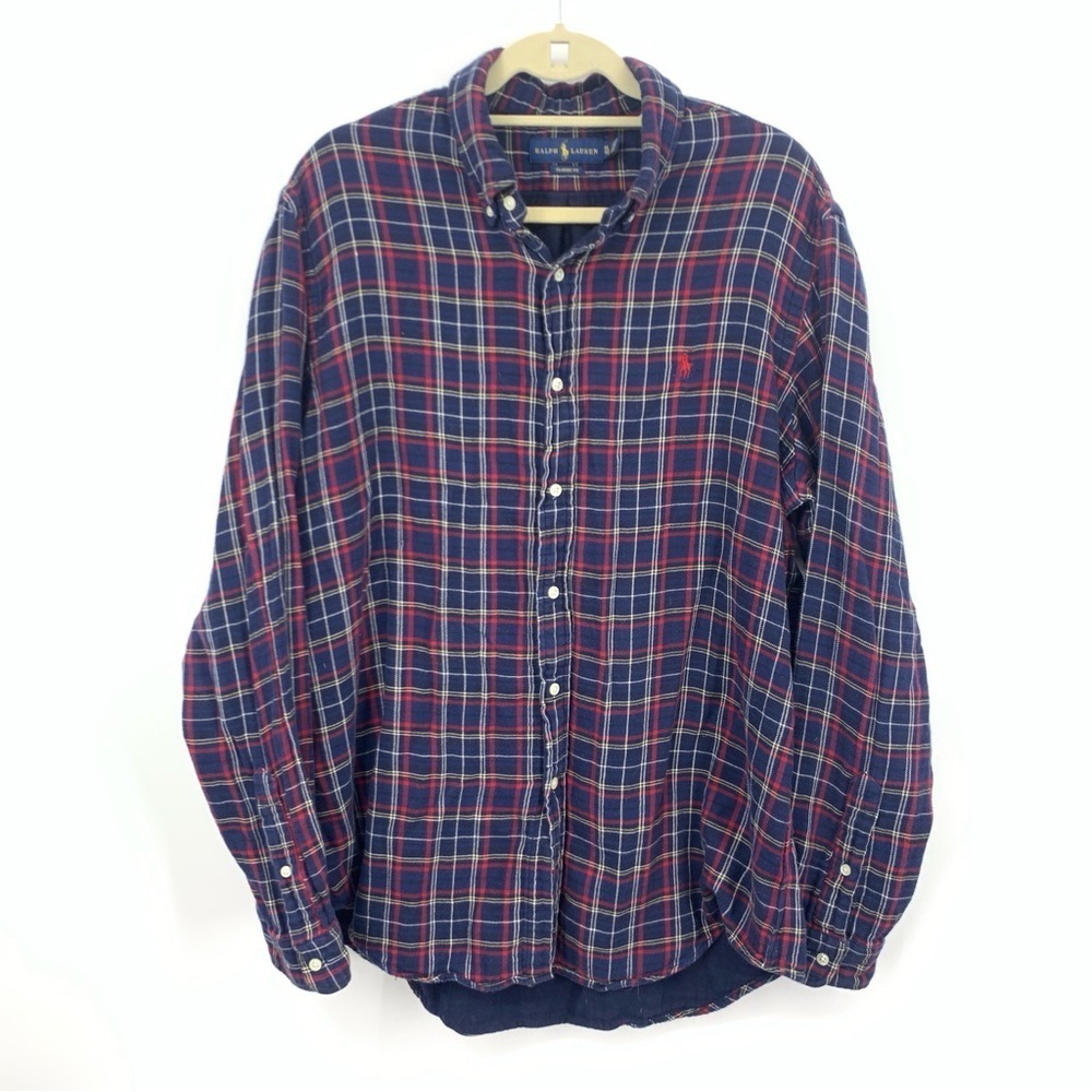 Ralph Lauren‎ Men Size XL Shirt Button Down Top Blue Red Checkered Plaid Lined